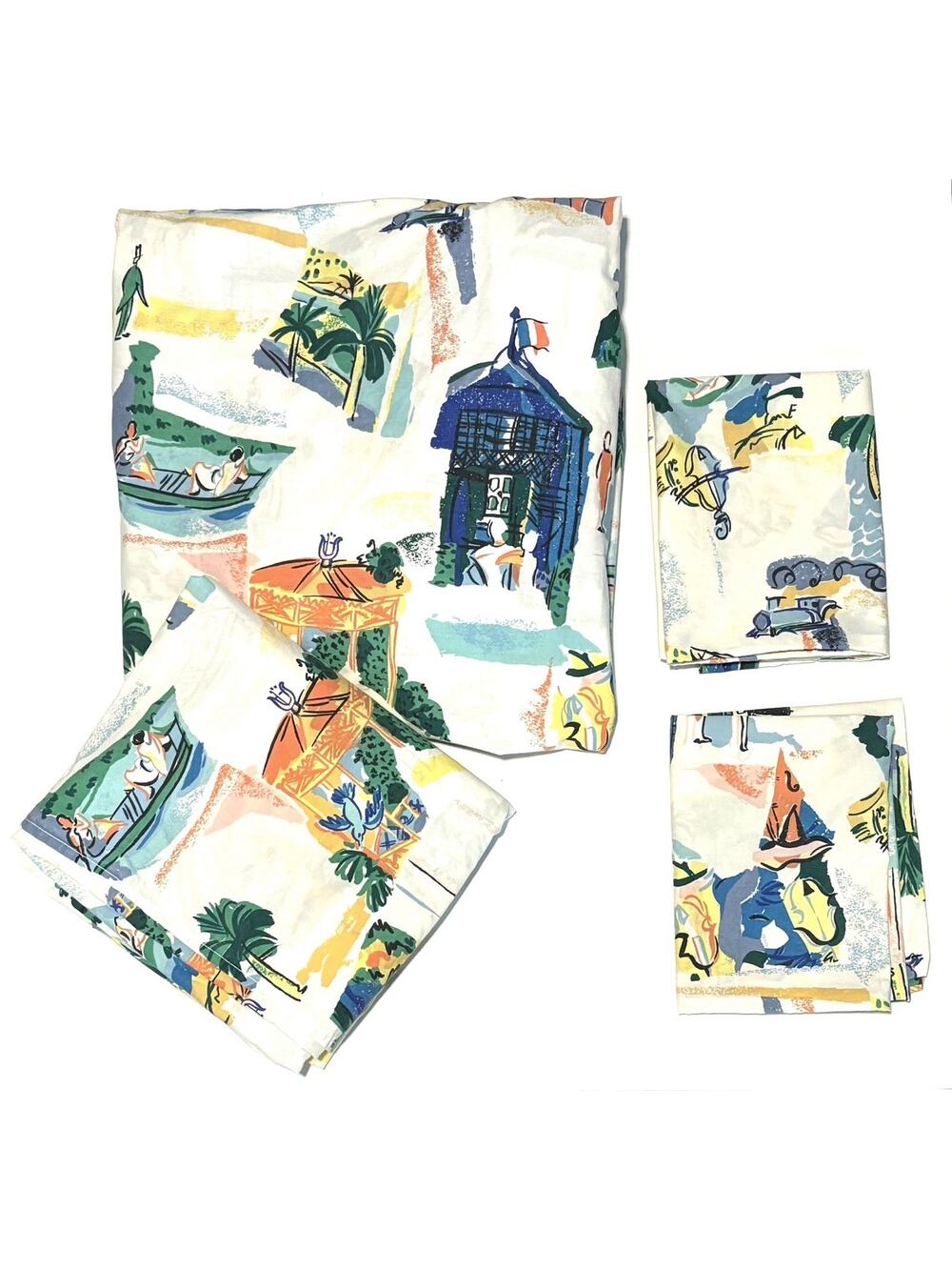 Vintage Martex French Riviera Cote D Azur Full Sheet Set Coastal Beach